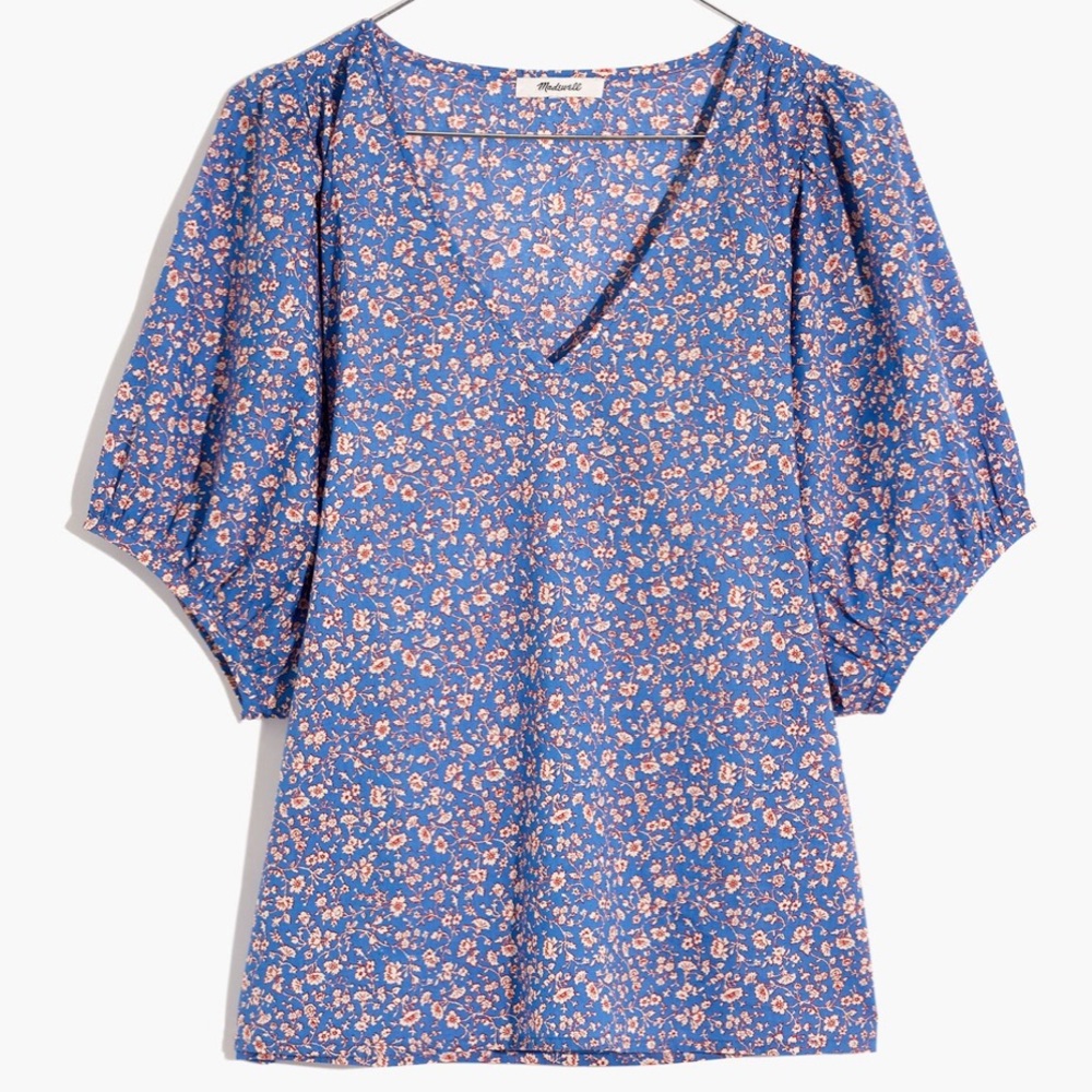 Madewell Floral Blue popover top